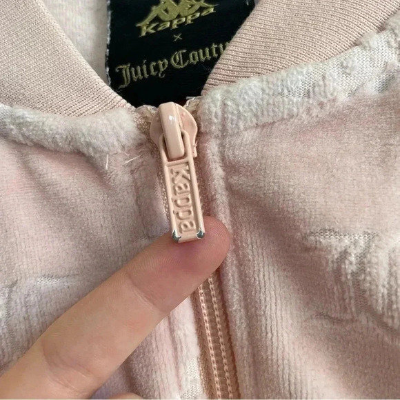 Kappa x Juicy Couture Light Pink Velour Jacket Embossed Bomber Style Pocket XS - Picture 8 of 12